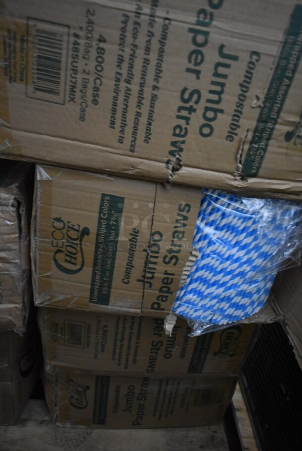 PALLET LOT of 20 BRAND NEW IN BOX! Boxes Including 127P400C 4 oz. Clear Plastic Souffle Cup / Portion Cup - 2500/Case, 5320-L Fineline 5320-L Super Bowl Clear PET Plastic Dome Lid for 320 oz. Bowls - 25/Case, 2 Choice Dome Lids, 50016W Choice 16 oz. White Poly Paper Hot Cup - 1000/Case, Visions 10" Round Plastic Plates, 500L1020B Choice 16 oz. White Poly Paper Hot Cup - 1000/Case, 500CC9 Choice 9 oz. Clear PET Customizable Plastic Squat Cold Cup - 1000/Case, 760SOUP8KFT EcoChoice 8 oz. Kraft Paper Food Cup with Vented Lid - 250/Case, 4 Box 485UPJ7MIX EcoChoice 7 3/4" Assorted Stripe Jumbo Unwrapped Paper Straw - 4800/Case, 129MCS16B Choice 16 oz. Black 8" x 5 1/4" x 1 1/2" Rectangular Microwavable Heavy Weight Container with Lid - 150/Case, DD18C Regency 8" x 18" Chrome Wire Shelf Divider, Acopa 14" x 6 1/4" Rectangular Bright White Porcelain Flat Plate - 6/Case. 20 Times Your Bid! - Image 9 of 10