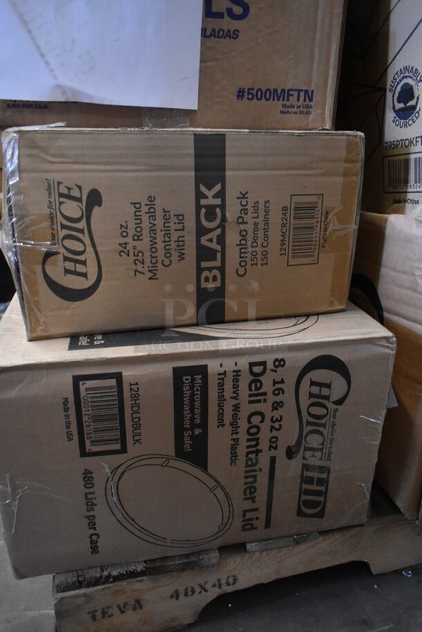 PALLET LOT of 28 BRAND NEW IN BOX! Boxes Including 130HBKCUTFW Visions Individually Wrapped Black Heavy Weight Plastic Fork - 1000/Case, 259FLTFP70 Fryclone Fryer Oil Particle Filter for Fryclone 70 lb. Oil Filter Systems - 100/Box, 
76A7075100002 Colony Pro 1.2 GPM Deck-Mount Lavatory Faucet with Single Lever Control and Metal Pop-Up Drain, 485RPS1M Choice Pizza Box Stack / Pizza Saver - 1000/Case, 500MFTN Lavex Natural Brown Kraft M-Fold (Multifold) Towel - 4000/Case, Tuxton China GGC-023 Platter, 2 Box Tuxton GGO-652 TuxTrendz Artisan Geode Olive 12" x 9 3/4" China Ellipse Plate - 12/Case, 129MCR24B Choice 24 oz. Black Round Microwavable Heavy Weight Container with Lid 7 1/4" - 150/Case, 128HDLDBULK ChoiceHD Microwavable Translucent Plastic Deli Container Lid - 480/Case, 795PTOKFT4 Choice Kraft Microwavable Folded Paper #4 Take-Out Container 7 7/8" x 5 1/2" x 3 1/2" - 160/Case, Dart J Cup 30 oz Cups, Henny Penny 15716 Breading Lug, 128HD12COMBO ChoiceHD 12 oz. Microwavable Translucent Plastic Deli Container and Lid Combo Pack - 240/Case, 128HD8BULK Choice 24 oz. Black Round Microwavable Heavy Weight Container with Lid 7 1/4" - 150/Case, 2 Box 5001RT1000N Lavex 8" Natural Kraft Hardwound Paper Towel, 1000 Feet / Roll - 6/Case, 130HBKCUTFW Visions Individually Wrapped Black Heavy Weight Plastic Fork - 1000/Case, 2 Box Tuxton GGE-023 TuxTrendz Artisan Geode Azure 13 1/4" x 11" China Platter - 12/Case, Noble 394365L Noble Products Powder-Free Disposable Vinyl Gloves for Foodservice - 1000/Case, 612POB225LB Choice Oblong Clear Plastic Dome Lid for 2.25 lb. & 1.5 lb. Shallow Foil Take-Out Container - 500/Case.
28 Times Your Bid! - Image 7 of 12