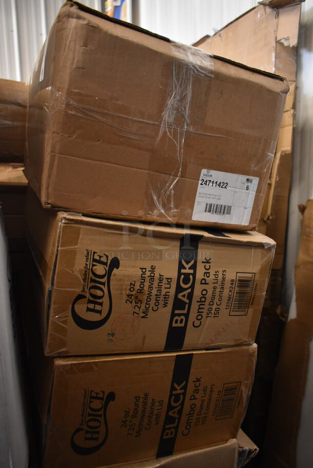 PALLET LOT of 23 BRAND NEW! Boxes Including 2 Box 795PTOBK1 Choice 4 5/8" x 3 1/2" x 2 1/2" Black Microwavable Folded Paper #1 Take-Out Container - 450/Case, 2 Box 130BKFSH Visions Wrapped Black Heavy Weight Plastic Cutlery Pack with Knife, Fork, and Spoon - 500/Case, 2 Box 130HCUTSSWR Visions Individually Wrapped White Heavy Weight Plastic Soup Spoon - 1000/Case, 3 Box 127RDTFLBULK Choice Microwavable Translucent Customizable Recessed Fit Deli Lid - 500/Case, 2 Box 129MCR24B Choice 24 oz. Black Round Microwavable Heavy Weight Container with Lid 7 1/4" - 150/Case, Vigor 24711422 Full Size 4" Deep Anti-Jam Stainless Steel Steam Table / Hotel Pan - 22 Gauge, 500CC16 Choice Clear PET Customizable Plastic Cold Cup - 16 oz. - 1000/Case, Lavex Natural Kraft Hardwound Towels, 795PTOKFT3 Choice Kraft Microwavable Folded Paper #3 Take-Out Container 7 3/4" x 5 1/2" x 2 1/2" - 200/Case, 347TCL10 Choice 10 oz. Clear Disposable Plastic Tumbler - 500/Case, 612OB4LB Choice 4 lb. Oblong Foil Take-Out Container - 250/Case, 475SP40SS Lavex 40" Stainless Steel Free Standing Smoker Pole and Base. 23 Times Your Bid!  - Image 5 of 10