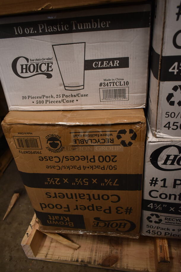 PALLET LOT of 23 BRAND NEW! Boxes Including 2 Box 795PTOBK1 Choice 4 5/8" x 3 1/2" x 2 1/2" Black Microwavable Folded Paper #1 Take-Out Container - 450/Case, 2 Box 130BKFSH Visions Wrapped Black Heavy Weight Plastic Cutlery Pack with Knife, Fork, and Spoon - 500/Case, 2 Box 130HCUTSSWR Visions Individually Wrapped White Heavy Weight Plastic Soup Spoon - 1000/Case, 3 Box 127RDTFLBULK Choice Microwavable Translucent Customizable Recessed Fit Deli Lid - 500/Case, 2 Box 129MCR24B Choice 24 oz. Black Round Microwavable Heavy Weight Container with Lid 7 1/4" - 150/Case, Vigor 24711422 Full Size 4" Deep Anti-Jam Stainless Steel Steam Table / Hotel Pan - 22 Gauge, 500CC16 Choice Clear PET Customizable Plastic Cold Cup - 16 oz. - 1000/Case, Lavex Natural Kraft Hardwound Towels, 795PTOKFT3 Choice Kraft Microwavable Folded Paper #3 Take-Out Container 7 3/4" x 5 1/2" x 2 1/2" - 200/Case, 347TCL10 Choice 10 oz. Clear Disposable Plastic Tumbler - 500/Case, 612OB4LB Choice 4 lb. Oblong Foil Take-Out Container - 250/Case, 475SP40SS Lavex 40" Stainless Steel Free Standing Smoker Pole and Base. 23 Times Your Bid!  - Image 7 of 10