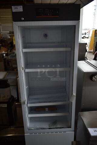 BRAND NEW SCRATCH AND DENT! 2023 KoolMore KM-PHR-15C Metal Commercial Single Door Reach In Cooler Merchandiser. See Pictures For Broken Door Glass. 115 Volts, 1 Phase.  Cannot Test - Alarm Sounds. 