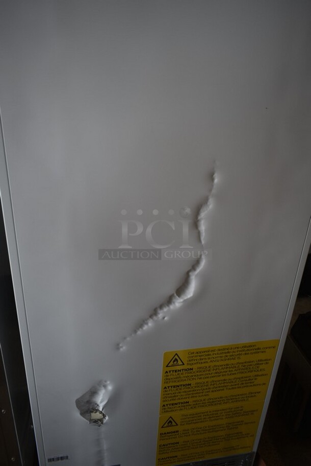 BRAND NEW SCRATCH AND DENT! 2023 KoolMore KM-PHR-15C Metal Commercial Single Door Reach In Cooler Merchandiser. See Pictures For Broken Door Glass. 115 Volts, 1 Phase.  Cannot Test - Alarm Sounds.  - Image 6 of 9