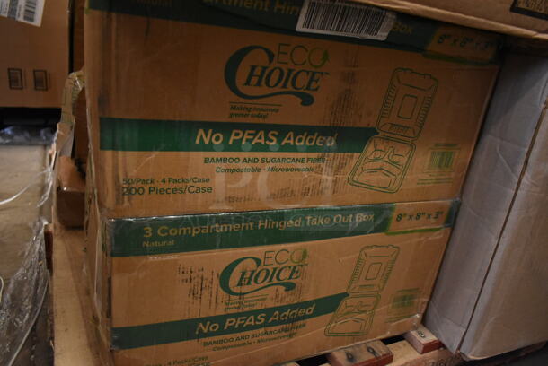 PALLET LOT of 26 BRAND NEW! Boxes Including 2 Box 395TO553PR EcoChoice Containers, 2 Box 500L1020W Choice White Hot Paper Cup Travel Lid for 10-24 oz. Standard Cups and 8 oz. Squat Cups - 1000/Case, Dart 95HT1R 9 1/2" x 9" x 3" White Foam Square Take Out Container with Hinged Lid - 200/Case, Choice 4 ox Take out Containers, 795KFT32RNPE Choice 32 oz. Round Kraft PE-Lined Microwavable Take-Out Container 5 15/16" x 3" - 300/Case, Royal Paper R810 5 1/2" Eco-Friendly Wood Coffee Stirrer - 10000/Case, 267810006 Acopa Phoenix 7 5/16" 18/0 Stainless Steel Forged Salad / Dessert Fork - 12/Pack, 5105EF0001 Equip by T&S 5EF-0001 Replacement Electronic Faucet White Control Module, 760SOUP16 EcoChoice 16 oz. Kraft Paper Food Cup with Vented Lid - 250/Case, 600GT4 Grease Trap. 26 Times Your Bid!  - Image 2 of 11