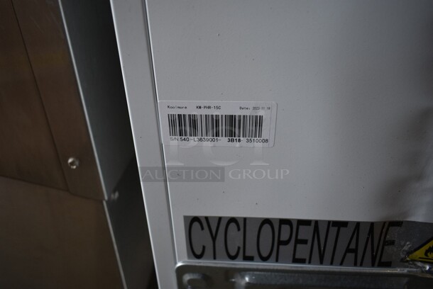 BRAND NEW SCRATCH AND DENT! 2023 KoolMore KM-PHR-15C Metal Commercial Single Door Reach In Cooler Merchandiser. See Pictures For Broken Door Glass. 115 Volts, 1 Phase.  Cannot Test - Alarm Sounds.  - Image 8 of 9
