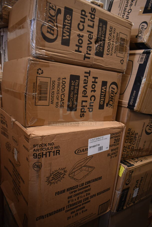 PALLET LOT of 26 BRAND NEW! Boxes Including 2 Box 395TO553PR EcoChoice Containers, 2 Box 500L1020W Choice White Hot Paper Cup Travel Lid for 10-24 oz. Standard Cups and 8 oz. Squat Cups - 1000/Case, Dart 95HT1R 9 1/2" x 9" x 3" White Foam Square Take Out Container with Hinged Lid - 200/Case, Choice 4 ox Take out Containers, 795KFT32RNPE Choice 32 oz. Round Kraft PE-Lined Microwavable Take-Out Container 5 15/16" x 3" - 300/Case, Royal Paper R810 5 1/2" Eco-Friendly Wood Coffee Stirrer - 10000/Case, 267810006 Acopa Phoenix 7 5/16" 18/0 Stainless Steel Forged Salad / Dessert Fork - 12/Pack, 5105EF0001 Equip by T&S 5EF-0001 Replacement Electronic Faucet White Control Module, 760SOUP16 EcoChoice 16 oz. Kraft Paper Food Cup with Vented Lid - 250/Case, 600GT4 Grease Trap. 26 Times Your Bid!  - Image 3 of 11
