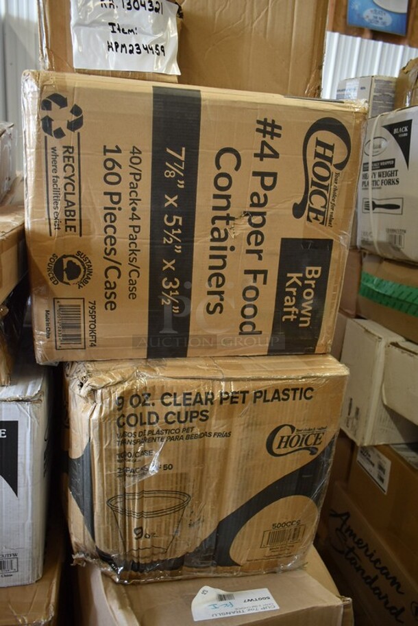 PALLET LOT of 17 BRAND NEW! Boxes Including 130HBGCUTFW Visions Individually Wrapped Beige Heavy Weight Plastic Fork - 1000/Case, 2 Box 500CC32THD Choice HD 32 oz. Tall Heavy Weight Clear PET Plastic Cold Cup - 300/Case, 130HBGCUTFW Visions Individually Wrapped Beige Heavy Weight Plastic Fork - 1000/Case, 3  Box 500CC9 Choice 9 oz. Clear PET Customizable Plastic Squat Cold Cup - 1000/Case, 795PTOKFT4 Choice Kraft Microwavable Folded Paper #4 Take-Out Container 7 7/8" x 5 1/2" x 3 1/2" - 160/Case, Choice 16 oz Deli Containers, 500LSTRWL Choice 9, 12, 16, 20, and 24 oz. Clear Strawless / Sip Lid - 1000/Case, HPM234959 Ignition Module, 50016DWALLC Choice 16 oz. Coffee Break Print Smooth Double Wall Paper Hot Cup - 500/Case. 17 Times Your Bid! - Image 6 of 10