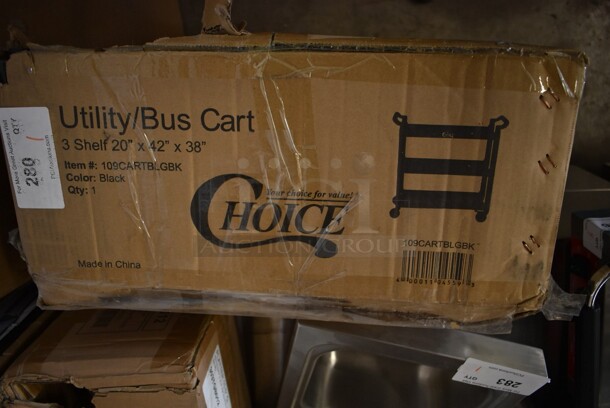 BRAND NEW SCRATCH AND DENT! Choice 109CARTBLGBK Black Utility / Bussing Cart with Three Shelves - 42" x 20" - Image 2 of 4
