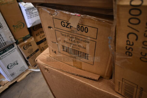 PALLET LOT of 27 BRAND NEW! Boxes Including 2 Box 128HDLDBULK ChoiceHD Microwavable Translucent Plastic Deli Container Lid - 480/Case, 922V78710 Vollrath 78710 1.25 Qt. Stainless Steel Bain Marie Pot, 600DI1995 Regency 9" x 9" x 5" 18-Gauge Stainless Steel One Compartment Drop-In Sink with 3 1/2" Gooseneck Faucet, REgency 600DW11 11" Ice Cream Dipper Well and Faucet Set, 427FCRVINWHT Lancaster Table & Seating White Resin Folding Chair with Vinyl Seat, Tuxton GZP-800 TuxTrendz 14 5/8" x 8 5/8" Bright White Stackable China Taco Plate - 6/Case, 105RR13040 Point Plus 3 1/8" x 230' Thermal Cash Register POS Paper Roll Tape - 50/Case, 627MFNMINI Fat Daddio's MFN-MINI ProSeries 24 Cup 1.5 oz. Anodized Aluminum Mini Muffin / Cupcake Pan - 17" x 11 1/2". 27 Times Your Bid!  - Image 6 of 11