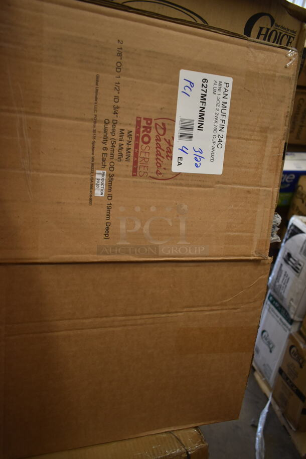 PALLET LOT of 27 BRAND NEW! Boxes Including 2 Box 128HDLDBULK ChoiceHD Microwavable Translucent Plastic Deli Container Lid - 480/Case, 922V78710 Vollrath 78710 1.25 Qt. Stainless Steel Bain Marie Pot, 600DI1995 Regency 9" x 9" x 5" 18-Gauge Stainless Steel One Compartment Drop-In Sink with 3 1/2" Gooseneck Faucet, REgency 600DW11 11" Ice Cream Dipper Well and Faucet Set, 427FCRVINWHT Lancaster Table & Seating White Resin Folding Chair with Vinyl Seat, Tuxton GZP-800 TuxTrendz 14 5/8" x 8 5/8" Bright White Stackable China Taco Plate - 6/Case, 105RR13040 Point Plus 3 1/8" x 230' Thermal Cash Register POS Paper Roll Tape - 50/Case, 627MFNMINI Fat Daddio's MFN-MINI ProSeries 24 Cup 1.5 oz. Anodized Aluminum Mini Muffin / Cupcake Pan - 17" x 11 1/2". 27 Times Your Bid!  - Image 9 of 11