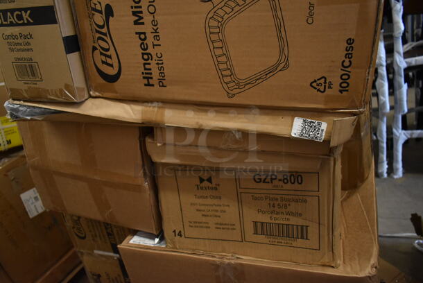 PALLET LOT of 27 BRAND NEW! Boxes Including 2 Box 128HDLDBULK ChoiceHD Microwavable Translucent Plastic Deli Container Lid - 480/Case, 922V78710 Vollrath 78710 1.25 Qt. Stainless Steel Bain Marie Pot, 600DI1995 Regency 9" x 9" x 5" 18-Gauge Stainless Steel One Compartment Drop-In Sink with 3 1/2" Gooseneck Faucet, REgency 600DW11 11" Ice Cream Dipper Well and Faucet Set, 427FCRVINWHT Lancaster Table & Seating White Resin Folding Chair with Vinyl Seat, Tuxton GZP-800 TuxTrendz 14 5/8" x 8 5/8" Bright White Stackable China Taco Plate - 6/Case, 105RR13040 Point Plus 3 1/8" x 230' Thermal Cash Register POS Paper Roll Tape - 50/Case, 627MFNMINI Fat Daddio's MFN-MINI ProSeries 24 Cup 1.5 oz. Anodized Aluminum Mini Muffin / Cupcake Pan - 17" x 11 1/2". 27 Times Your Bid!  - Image 11 of 11