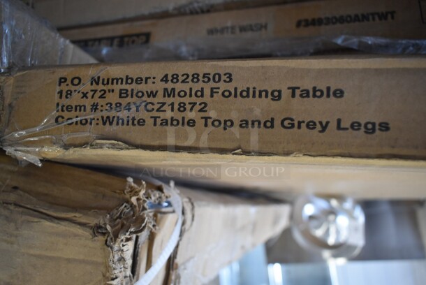 BRAND NEW SCRATCH AND DENT! Lancaster Table & Seating 384YCZ1872 18" x 72" Granite White Heavy-Duty Blow Molded Plastic Folding Table - Image 2 of 3