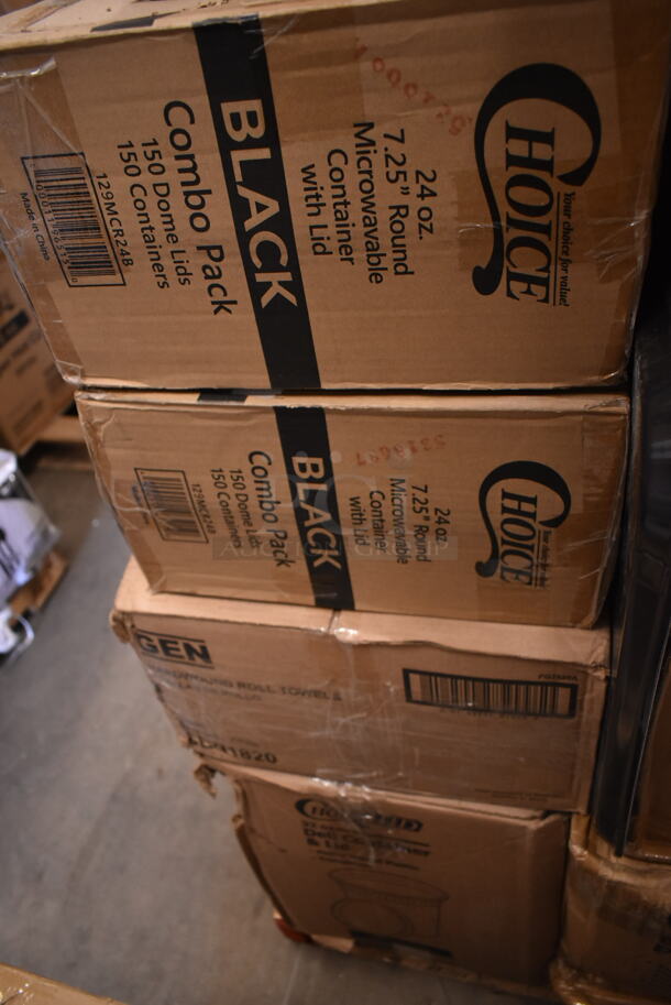 PALLET LOT of 29 BRAND NEW! Boxes Including 795KFTL32SPE Choice 16-32 oz. Rectangular PET Take-Out Lid - 300/Case, 395OP10 EcoChoice Compostable Sugarcane / Bagasse 7 1/2" x 10" Oval Platter - 500/Case, 127CH32F Choice 32 oz. Clear RPET Tall Hinged Deli Container with Domed Lid - 200/Case, 500TO883 Choice Microwaveable 1- Compartment, 500TW7 Choice 7 oz. Translucent Thin Wall Plastic Cold Cup - 2500/Case, Regency Wood Cutting Board, 2 Box 5005DNAPFLTE Choice Touchstone White Linen-Feel Flat-, 130HCUTFWR Visions Individually Wrapped White Heavy Weight Plastic Fork - 1000/Case, 500CC32P Choice Clear PET Plastic Cold Cup - 32oz, 164TCOLROD25 Lancaster Table & Seating 25 3/16" Standard Height Table Base Column and Rod, PP993-BK Containers, 2 Box 129MCR24B Choice 24 oz. Black Round Microwavable Heavy Weight Container with Lid 7 1/4" - 150/Case, 612527L Choice 7" Round Foil-Laminated Board Lid - 500/Case, 2 Box 500CC20 Choice HD 20 oz. Heavy Weight Clear PET Plastic Cold Cup - 600/Case, Gen Hardwound Roll Towels. 29 Times Your Bid!  - Image 9 of 12