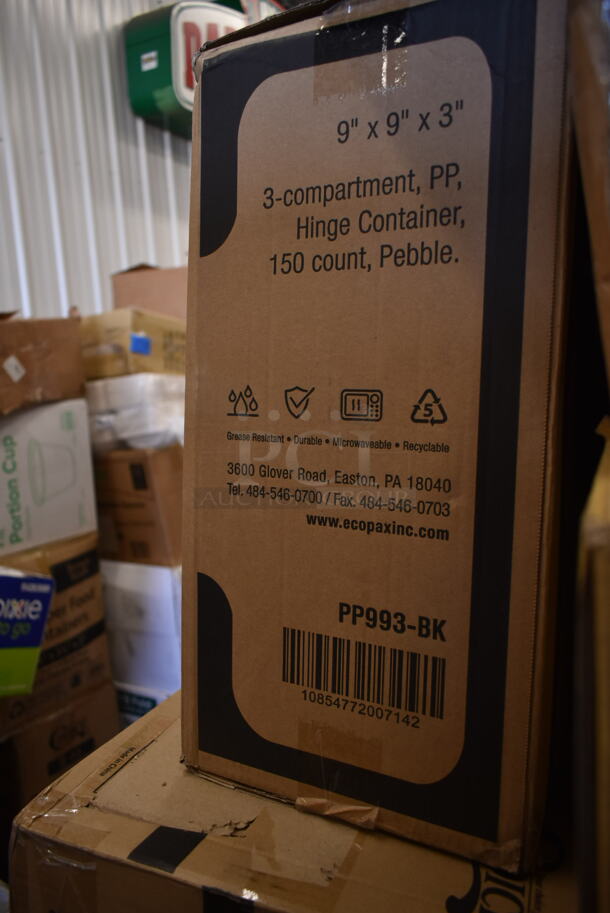 PALLET LOT of 29 BRAND NEW! Boxes Including 795KFTL32SPE Choice 16-32 oz. Rectangular PET Take-Out Lid - 300/Case, 395OP10 EcoChoice Compostable Sugarcane / Bagasse 7 1/2" x 10" Oval Platter - 500/Case, 127CH32F Choice 32 oz. Clear RPET Tall Hinged Deli Container with Domed Lid - 200/Case, 500TO883 Choice Microwaveable 1- Compartment, 500TW7 Choice 7 oz. Translucent Thin Wall Plastic Cold Cup - 2500/Case, Regency Wood Cutting Board, 2 Box 5005DNAPFLTE Choice Touchstone White Linen-Feel Flat-, 130HCUTFWR Visions Individually Wrapped White Heavy Weight Plastic Fork - 1000/Case, 500CC32P Choice Clear PET Plastic Cold Cup - 32oz, 164TCOLROD25 Lancaster Table & Seating 25 3/16" Standard Height Table Base Column and Rod, PP993-BK Containers, 2 Box 129MCR24B Choice 24 oz. Black Round Microwavable Heavy Weight Container with Lid 7 1/4" - 150/Case, 612527L Choice 7" Round Foil-Laminated Board Lid - 500/Case, 2 Box 500CC20 Choice HD 20 oz. Heavy Weight Clear PET Plastic Cold Cup - 600/Case, Gen Hardwound Roll Towels. 29 Times Your Bid!  - Image 10 of 12
