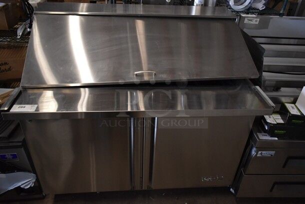 BRAND NEW SCRATCH AND DENT! 2022 Asber APTM-48 18 HC Stainless Steel Commercial Sandwich Salad Prep Table Bain Marie Mega Top on Commercial Casters. 115 Volts, 1 Phase. Tested and Working! - Image 2 of 8