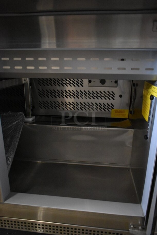 BRAND NEW SCRATCH AND DENT! 2022 Asber APTM-48 18 HC Stainless Steel Commercial Sandwich Salad Prep Table Bain Marie Mega Top on Commercial Casters. 115 Volts, 1 Phase. Tested and Working! - Image 6 of 8