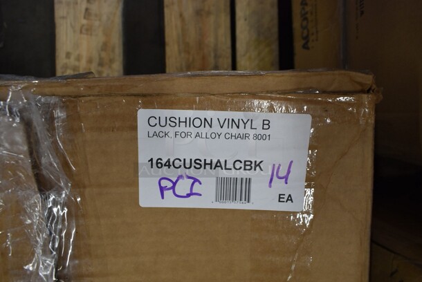 Box of 14 BRAND NEW SCRATCH AND DENT! Lancaster Table & Seating 164CUSHALCBK Alloy Series Black Vinyl Cushion for Alloy Chairs - Image 2 of 2