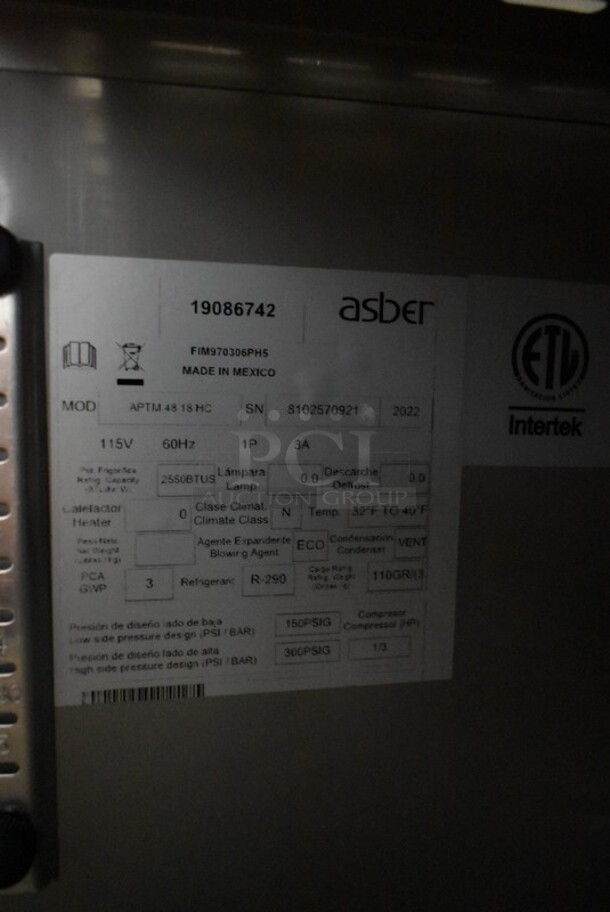 BRAND NEW SCRATCH AND DENT! 2022 Asber APTM-48 18 HC Stainless Steel Commercial Sandwich Salad Prep Table Bain Marie Mega Top on Commercial Casters. 115 Volts, 1 Phase. Tested and Working! - Image 8 of 8