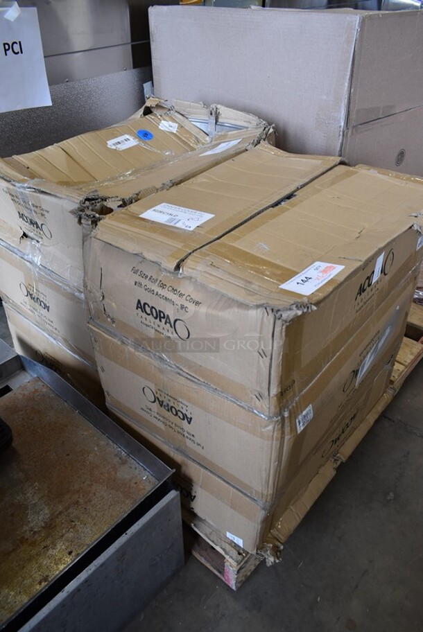 PALLET LOT OF 6 BRAND NEW SCRATCH AND DENT! Boxes of 3 Acopa 922EC15LD Acopa 8 Qt. Supreme Full Size Roll Top Gold Trim Chafer Cover. 6 Times Your Bid! - Image 2 of 4