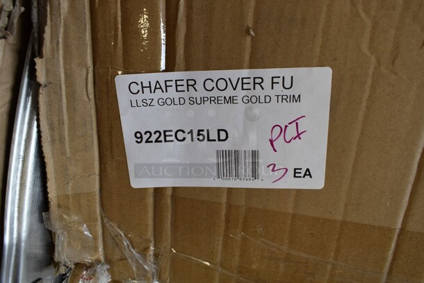 PALLET LOT OF 6 BRAND NEW SCRATCH AND DENT! Boxes of 3 Acopa 922EC15LD Acopa 8 Qt. Supreme Full Size Roll Top Gold Trim Chafer Cover. 6 Times Your Bid! - Image 4 of 4