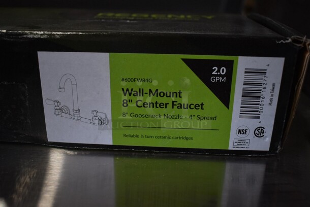 BRAND NEW SCRATCH AND DENT! Regency 600FW84G Wall Mount Faucet with 3 1/2" Swivel Gooseneck Spout and 8" Centers - Image 3 of 3