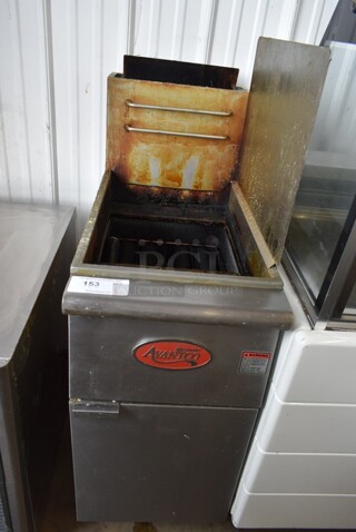 2022 Avantco FF400-N Stainless Steel Commercial Floor Style Natural Gas Powered Deep Fat Fryer. 120,000 BTU. 