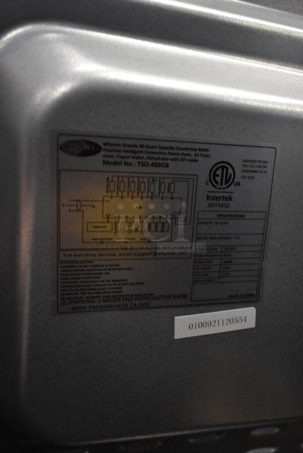 BRAND NEW SCRATCH AND DENT! Whynter TSO-488GB Stainless Steel Commercial Countertop Multi-Function Intelligent Convection Steam Oven Air Fryer. 120 Volts, 1 Phase. Tested and Working! - Image 8 of 8