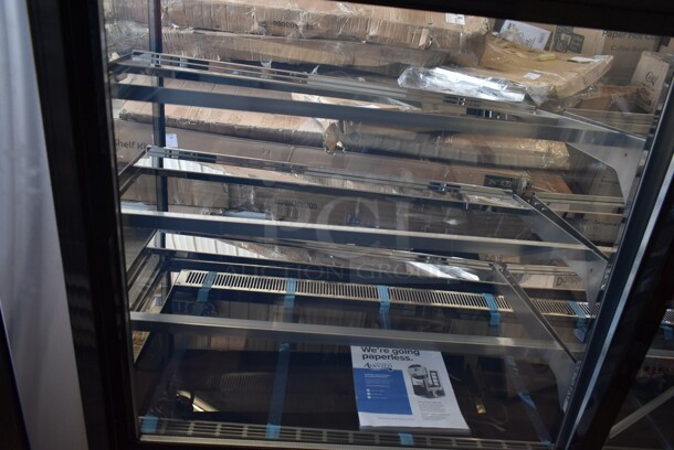 BRAND NEW SCRATCH AND DENT! Avantco 224BCV2SB Metal 72" Black Square Refrigerated Bakery Display Case with LED Lighting. See Pictures For Side Panel Glass Damage. 115 Volts, 1 Phase. Tested and Working! - Image 6 of 7