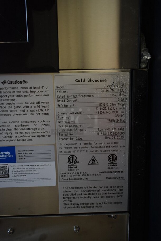 BRAND NEW SCRATCH AND DENT! Avantco 224BCV2SB Metal 72" Black Square Refrigerated Bakery Display Case with LED Lighting. See Pictures For Side Panel Glass Damage. 115 Volts, 1 Phase. Tested and Working! - Image 7 of 7