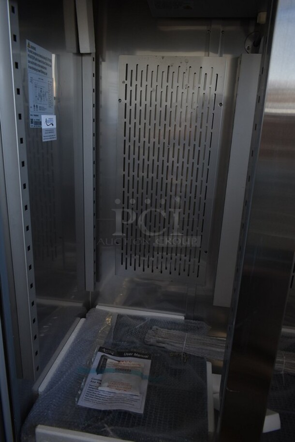 BRAND NEW SCRATCH AND DENT! Avantco 178SS2RHC Stainless Steel Commercial 2 Door Reach In Cooler w/ Poly Coated Racks on Commercial Casters. 115 Volts, 1 Phase. Tested and Working! - Image 6 of 7