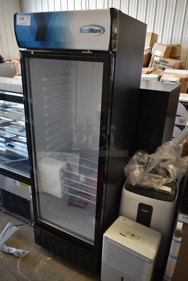 BRAND NEW SCRATCH AND DENT! KoolMore MDR-1GD-12C Metal Commercial Single Door Reach In Cooler Merchandiser w/ Poly Coated Racks. 115 Volts, 1 Phase. Tested and Working! - Image 3 of 7