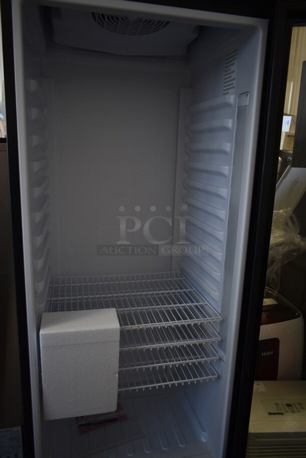 BRAND NEW SCRATCH AND DENT! KoolMore MDR-1GD-12C Metal Commercial Single Door Reach In Cooler Merchandiser w/ Poly Coated Racks. 115 Volts, 1 Phase. Tested and Working! - Image 4 of 7