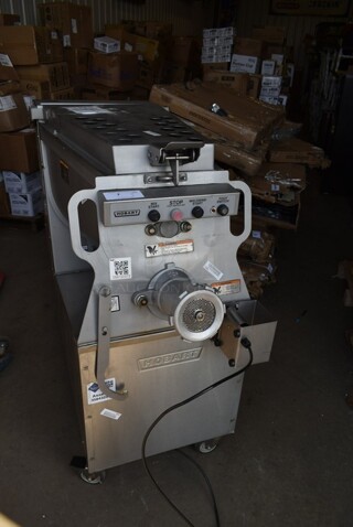 2019 Hobart MG2032 Metal Commercial Floor Style Electric Powered Meat Mixer Grinder w/ Foot Pedal on Commercial Casters. 208 Volts, 3 Phase. Tested and Working!