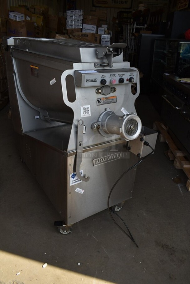 2019 Hobart MG2032 Metal Commercial Floor Style Electric Powered Meat Mixer Grinder w/ Foot Pedal on Commercial Casters. 208 Volts, 3 Phase. Tested and Working! - Image 2 of 11