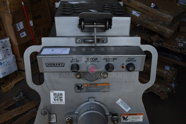 2019 Hobart MG2032 Metal Commercial Floor Style Electric Powered Meat Mixer Grinder w/ Foot Pedal on Commercial Casters. 208 Volts, 3 Phase. Tested and Working! - Image 6 of 11