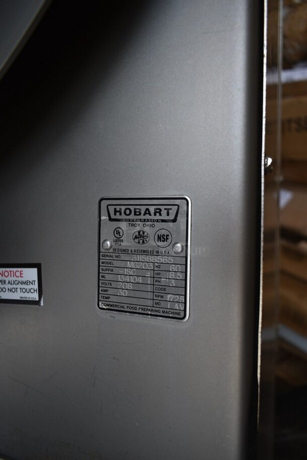 2019 Hobart MG2032 Metal Commercial Floor Style Electric Powered Meat Mixer Grinder w/ Foot Pedal on Commercial Casters. 208 Volts, 3 Phase. Tested and Working! - Image 11 of 11