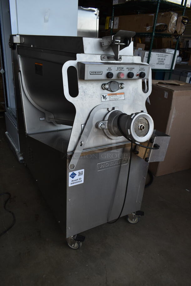 2023 Hobart MG2032 Metal Commercial Floor Style Electric Powered Meat Mixer Grinder w/ Foot Pedal on Commercial Casters. 208 Volts, 3 Phase. Tested and Working! - Image 2 of 7