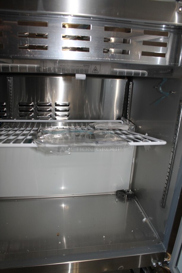 BRAND NEW SCRATCH AND DENT! 2023 Avantco 178APT48MHC Stainless Steel Commercial Sandwich Salad Prep Table Bain Marie Mega Top on Commercial Casters. 115 Volts, 1 Phase. Tested and Working! - Image 6 of 8