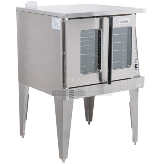 BRAND NEW SCRATCH AND DENT! 2022 Garland MCO-GD-10S  Natural Gas Single Deck Deep Depth Full Size Convection Oven w/ View Through Doors, Metal Oven Racks and Analog Controls. No Legs. 60,000 BTU