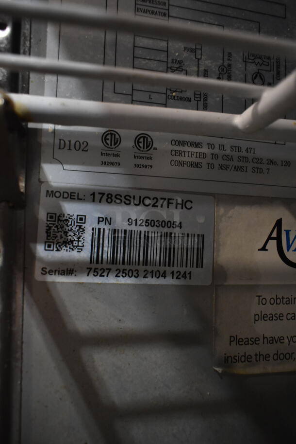 Avantco 178SSUC27FHC Stainless Steel Commercial Single Door Undercounter Freezer on Commercial Casters. 115 Volts, 1 Phase. Tested and Working!
 - Image 6 of 6