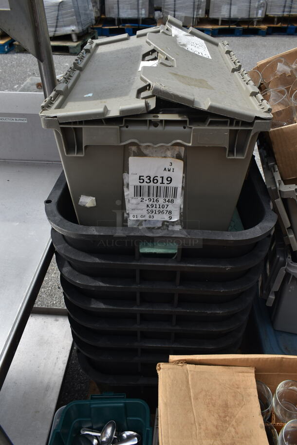 PALLET LOT of Poly Bins and Contents Including Spoons, Forks, and Glasses - Image 4 of 8