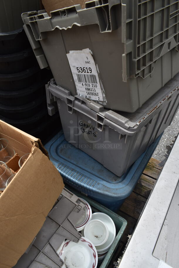 PALLET LOT of Poly Bins and Contents Including Spoons, Forks, and Glasses - Image 8 of 8