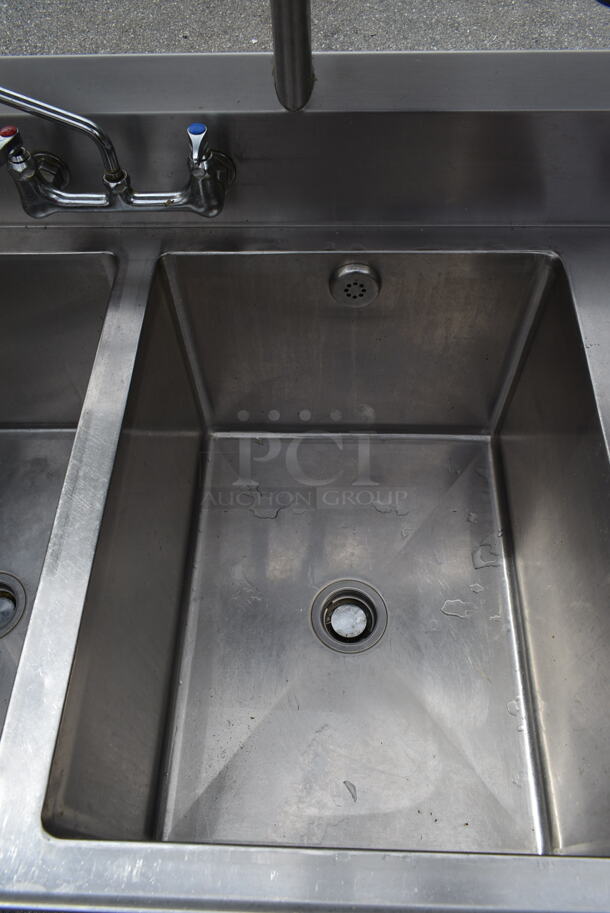 Stainless Steel Commercial 2 Bay Sink w/ Faucet, Handles, Over Shelf and Under Shelf.  - Image 4 of 8