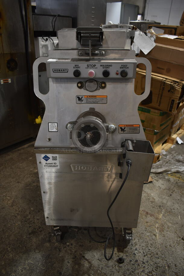 2017 Hobart MG2032 Metal Commercial Floor Style Electric Powered Meat Mixer Grinder w/ Foot Pedal on Commercial Casters. 208 Volts, 3 Phase. Tested and Working! - Image 2 of 8