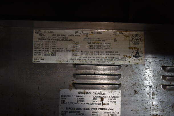 Garland SunFire S-10-2626 Stainless Steel Commercial Propane Gas Powered 10 Burner Range w/ 2 Ovens, Back Splash and Over Shelf.  - Image 7 of 7