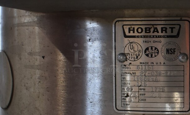 Hobart 6115T Stainless Steel Commercial Countertop Electric Powered Potato Peeler. 115 Volts, 1 Phase.  Tested and Working! - Image 8 of 8