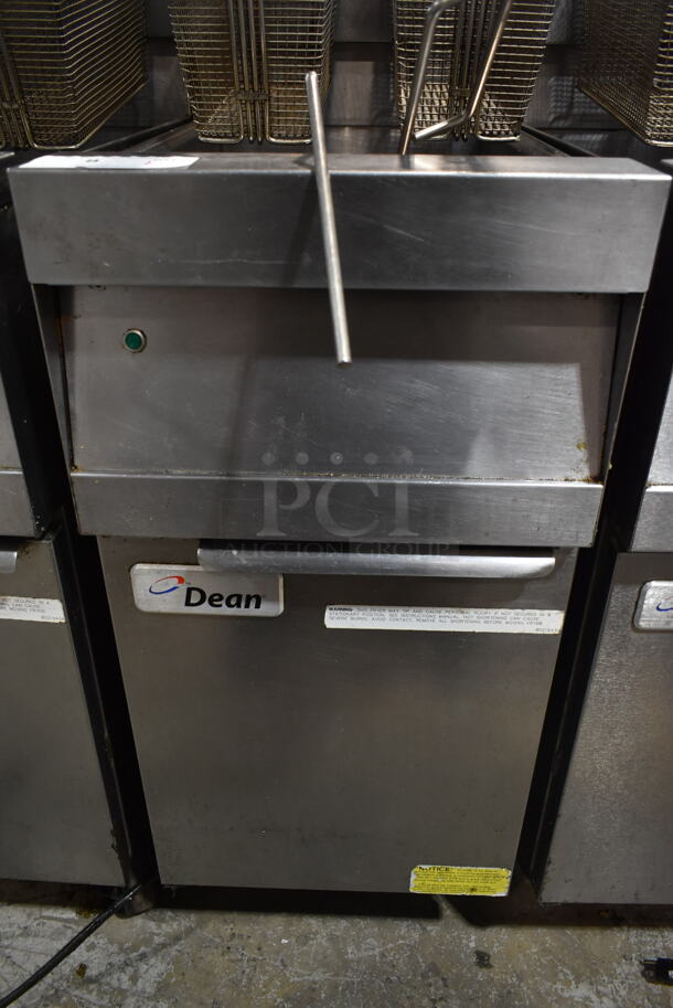 2017 Dean D150GNTS Stainless Steel Commercial Floor Style Natural Gas Powered Deep Fat Fryer w/ 2 Metal Fry Baskets on Commercial Casters. 120,000 BTU.  - Image 2 of 6