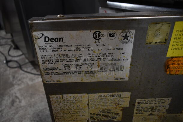 2017 Dean D150GNTS Stainless Steel Commercial Floor Style Natural Gas Powered Deep Fat Fryer w/ 2 Metal Fry Baskets on Commercial Casters. 120,000 BTU.  - Image 6 of 6