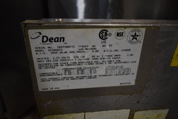 2016 Dean D150GNTS Stainless Steel Commercial Floor Style Natural Gas Powered Deep Fat Fryer w/ 2 Metal Fry Baskets on Commercial Casters. 120,000 BTU.  - Image 6 of 6