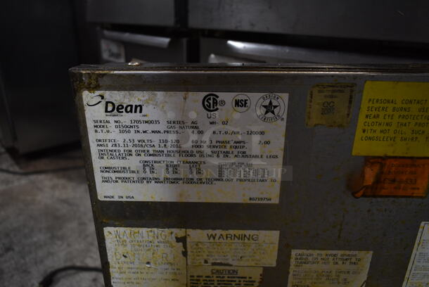 2017 Dean D150GNTS Stainless Steel Commercial Floor Style Natural Gas Powered Deep Fat Fryer w/ 2 Metal Fry Baskets on Commercial Casters. 120,000 BTU.  - Image 6 of 6