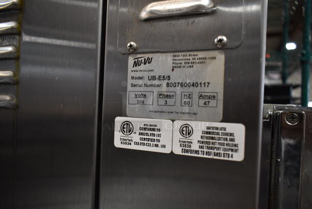 2017 Nu Vu UB-E5/5 Stainless Steel Commercial Floor Style Electric Powered Oven Proofer on Commercial Casters. 208 Volts, 3 Phase.  - Image 6 of 8